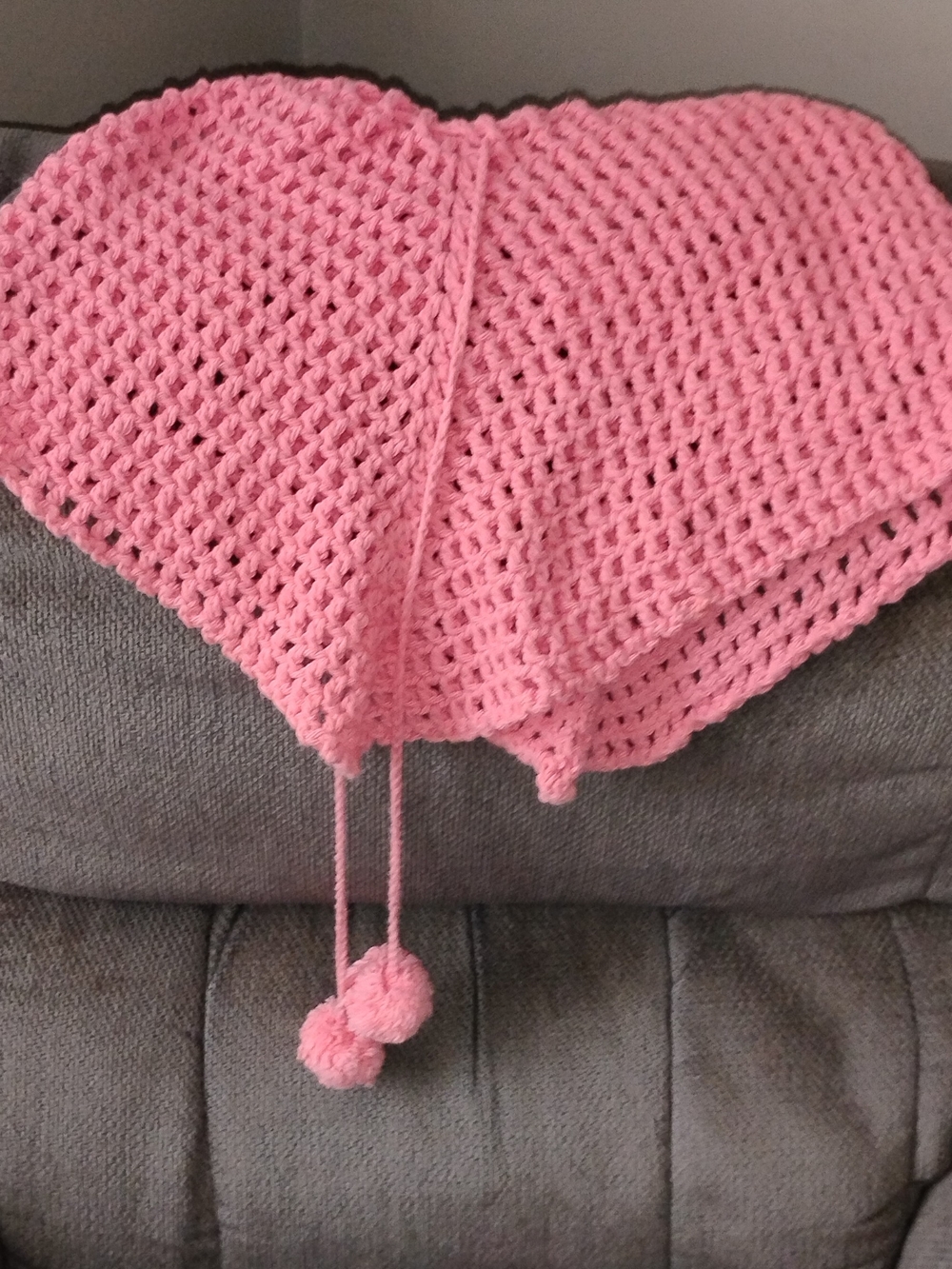 Toddler Girls Pink Crochet Pom-Pom Hooded Shawl